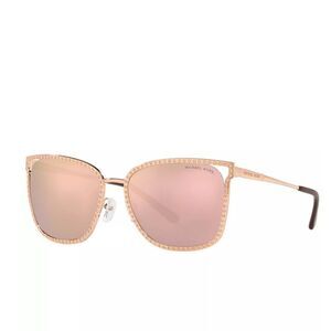 New! MICHAEL KORS Women's Stockholm Mirror Square Sunglasses With Case Rose Gold